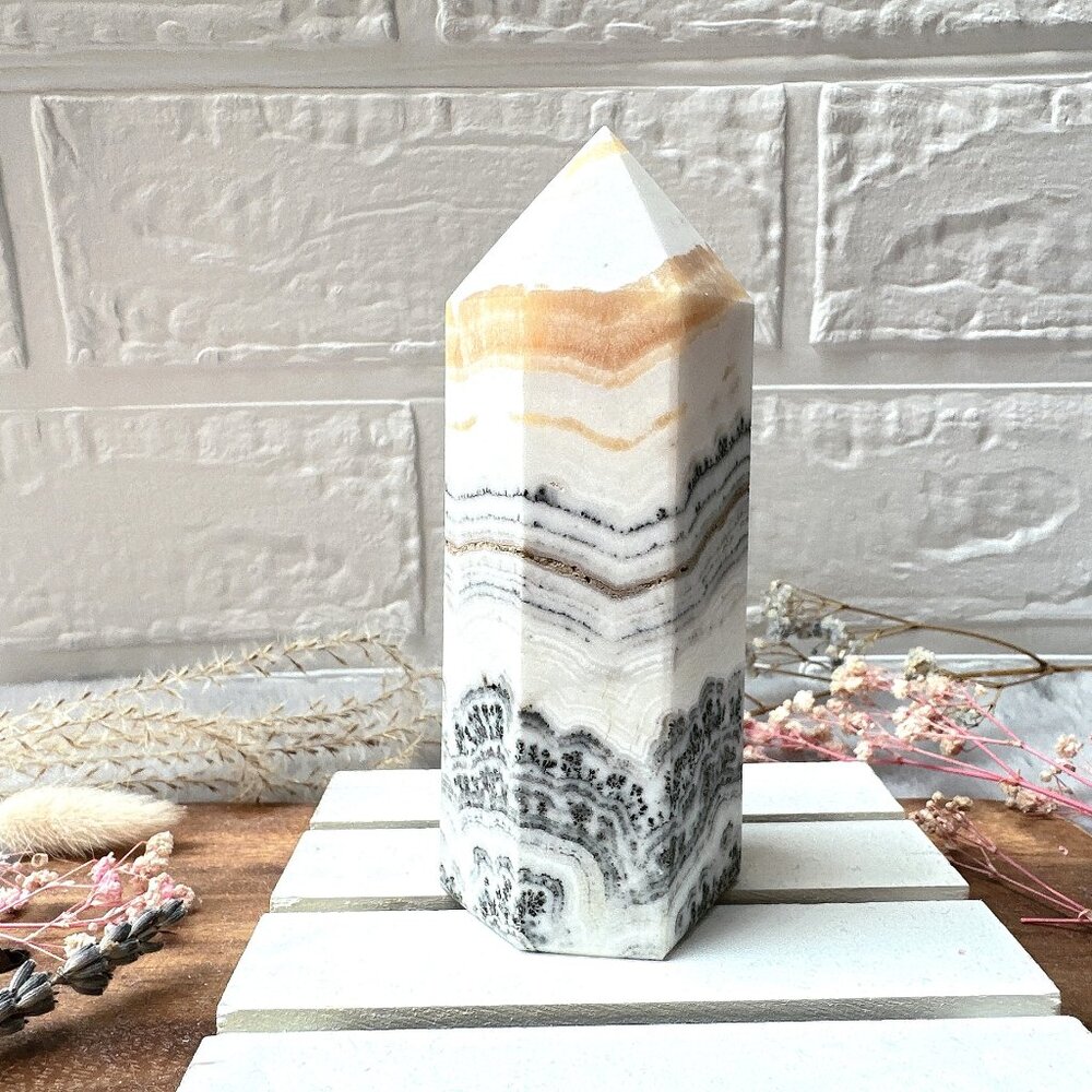 Gorgeous Dendritic Banded Orange Calcite Tower